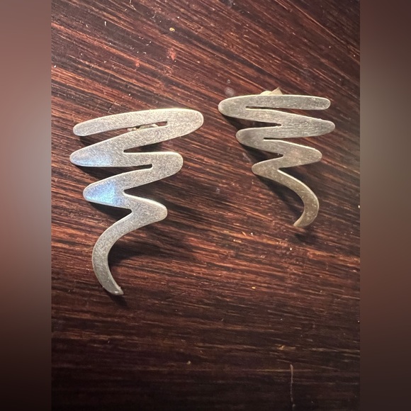 ✨ Vintage STERLING SILVER 925 Pierced Earrings Mexico SWIRL Zig Zag ✨ - Picture 4 of 6